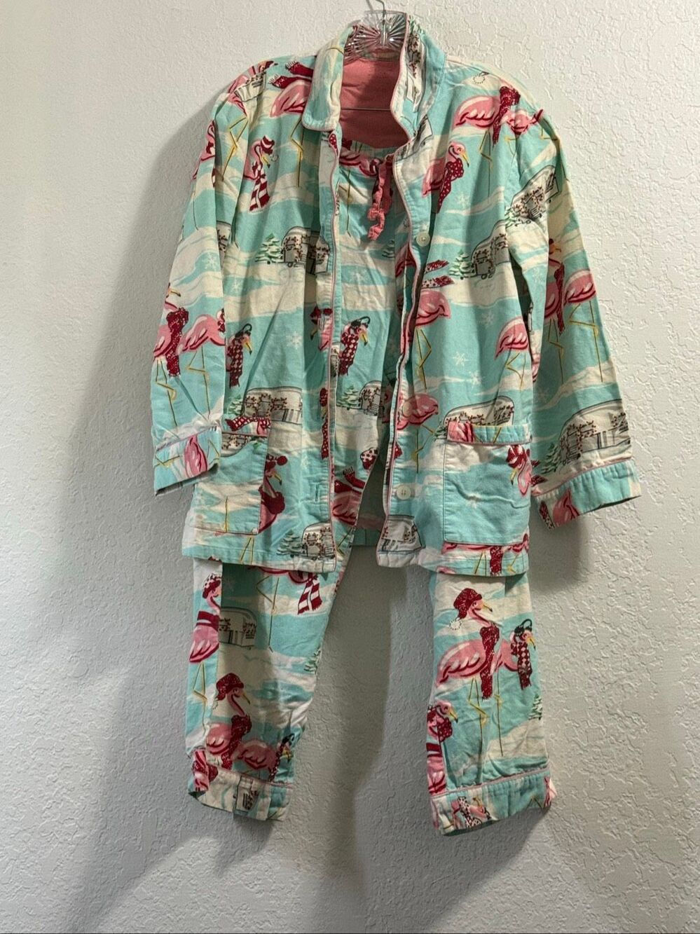 Nick & Nora Flannel Pajamas 2X Flamingos On Ice Airstream RV Winter